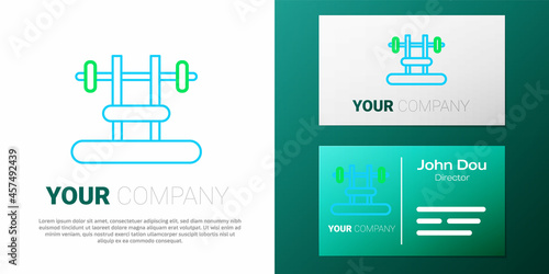 Line Bench with barbel icon isolated on white background. Gym equipment. Bodybuilding, powerlifting, fitness concept. Colorful outline concept. Vector