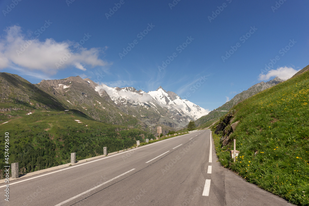 View of the Grossglockner mountain from the Grossglockner High Alpine Road. Austria