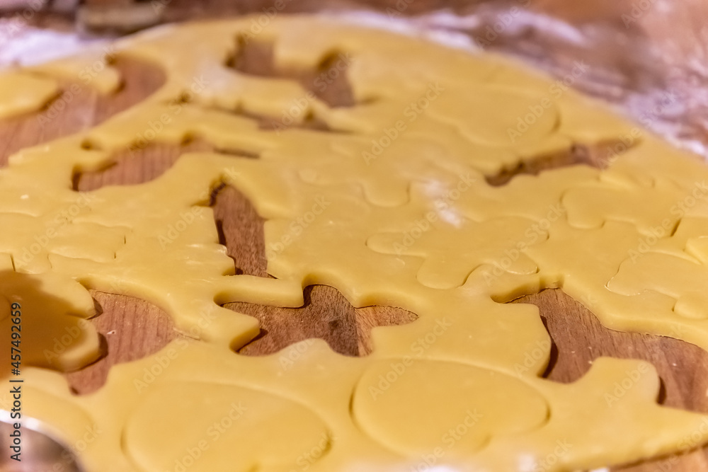 Freshly made pastry with animal cutouts for cookies