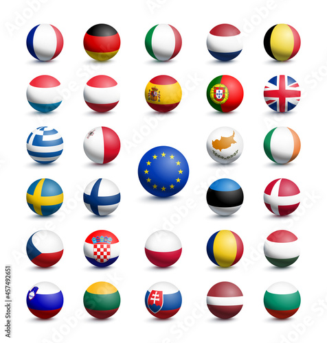 Flags in the shape of a ball of the European Union together with the UK