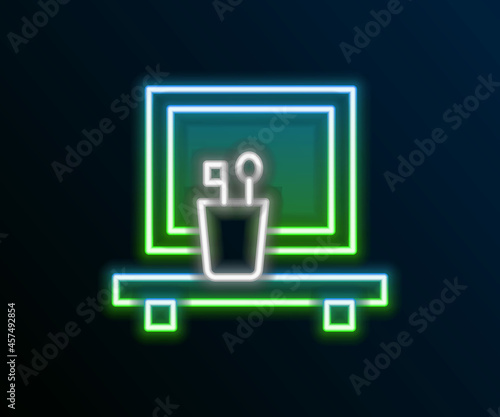 Glowing neon line Washbasin mirror icon isolated on black background. Bathroom interior with a mirror. Colorful outline concept. Vector