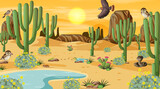 Desert forest landscape at daytime scene with desert animals and plants