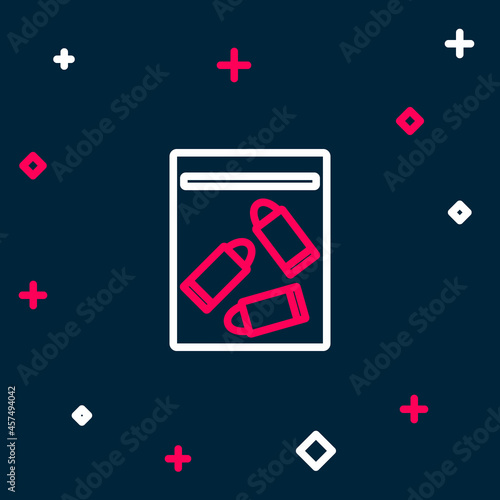 Line Evidence bag and bullet icon isolated on blue background. Colorful outline concept. Vector