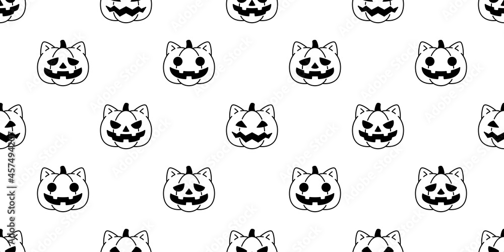 cat pumpkin Halloween seamless pattern vector kitten calico head ghost cartoon tile background illustration repeat wallpaper gift wrapping paper scarf isolated symbol icon doodle design