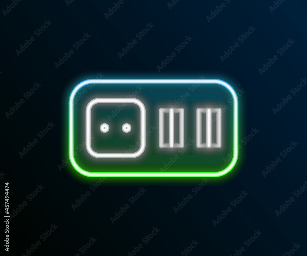 Glowing neon line Electrical outlet icon isolated on black background. Power socket. Rosette symbol. Colorful outline concept. Vector Glowing neon line Electrical outlet icon isolated on black background. Power socket. Rosette symbol. Colorful outline concept. Vector