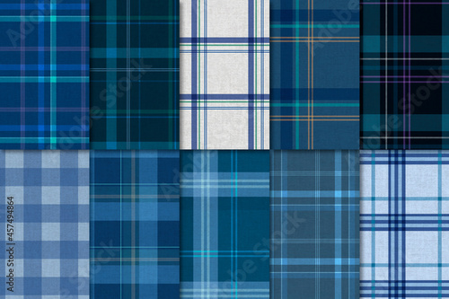 Blue plaid seamless patterned background vector set