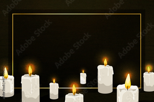 Gold frame on lit candles pattern black background vector