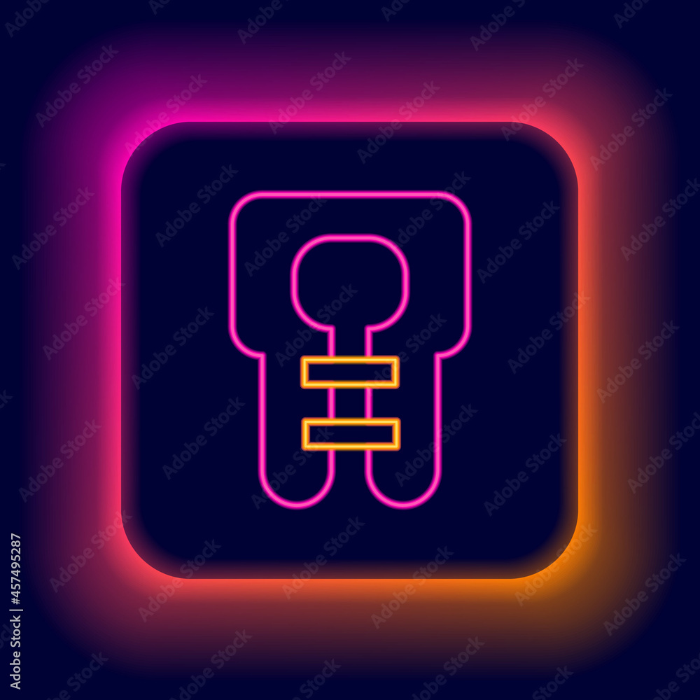 Glowing neon line Life jacket icon isolated on black background. Life vest icon. Extreme sport. Sport equipment. Colorful outline concept. Vector Glowing neon line Life jacket icon isolated on black background. Life vest icon. Extreme sport. Sport equipment. Colorful outline concept. Vector