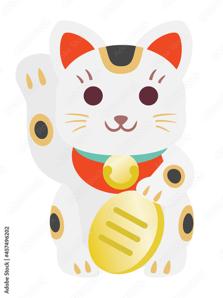 Vettoriale Stock 小判を持った白いまねき猫のイラスト Adobe Stock