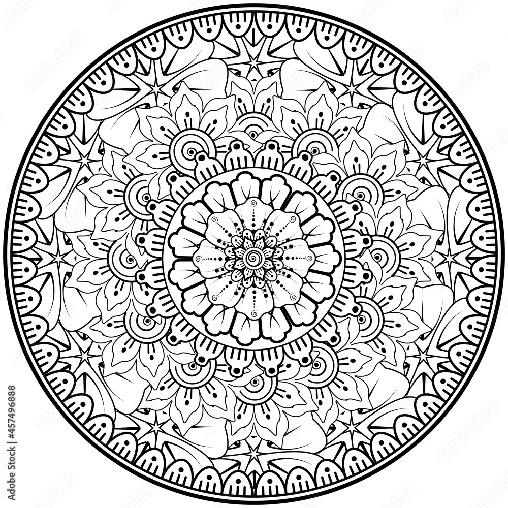 Circular pattern in the form of mandala with flower for henna, mehndi, tattoo, decoration. 