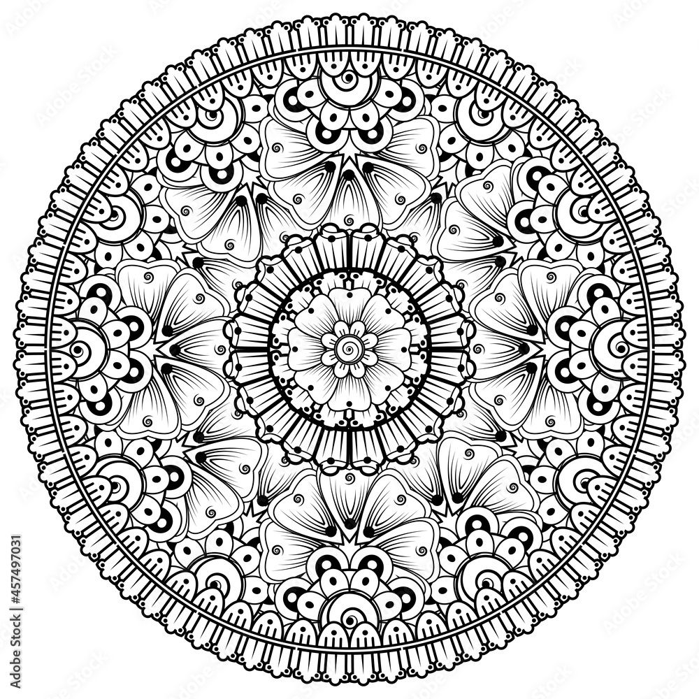 Circular pattern in the form of mandala with flower for henna, mehndi, tattoo, decoration. 