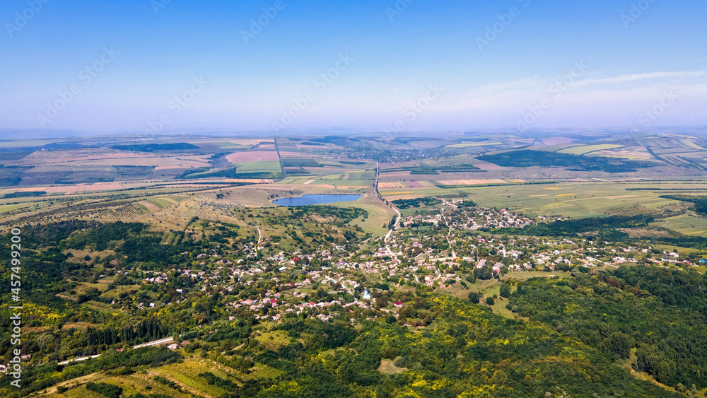 Aerial drone view of a village in Moldova
