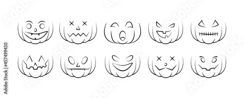 Set pumpkin on white background. Orange pumpkin with smile for your design for the holiday Halloween. Vector illustration.