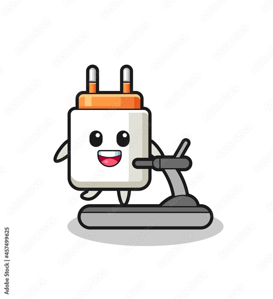 power adapter cartoon character walking on the treadmill power adapter cartoon character walking on the treadmill