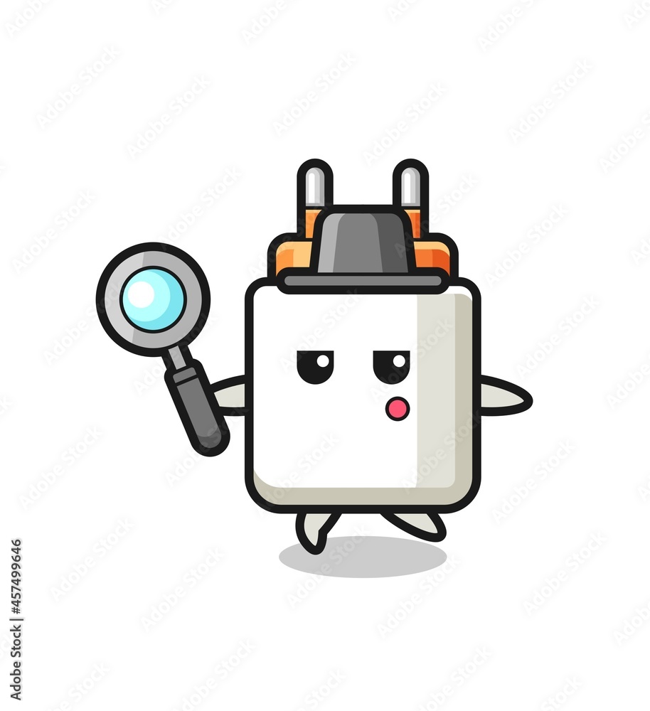 power adapter cartoon character searching with a magnifying glass power adapter cartoon character searching with a magnifying glass