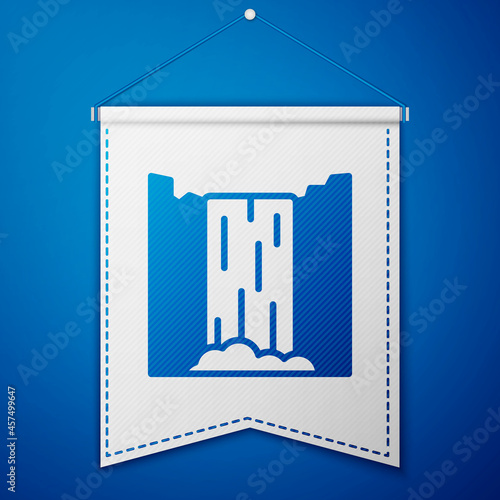 Blue Waterfall icon isolated on blue background. White pennant template. Vector