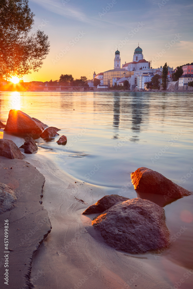 Passau Skyline, Germany. Cityscape image of Passau skyline, Bavaria, Germany at dramatic sunset.