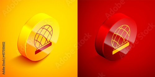 Isometric Montreal Biosphere icon isolated on orange and red background. Circle button. Vector