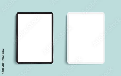 Black and white 3D realistic tablet PC mockup frame with front view blank screen.