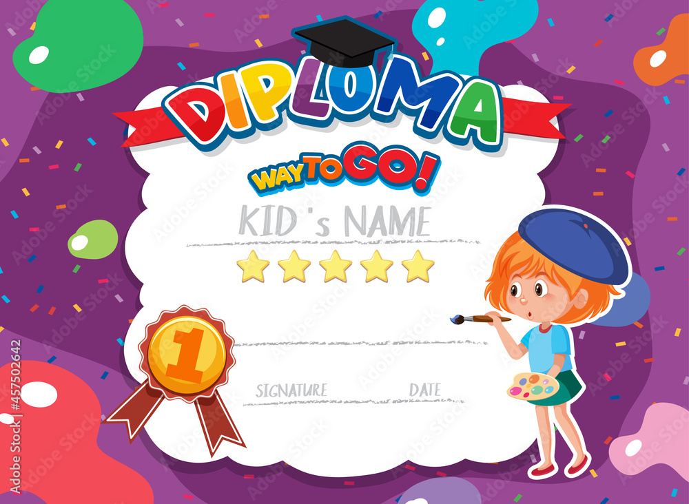 Fototapeta premium Cute motivational cartoon certificate for children