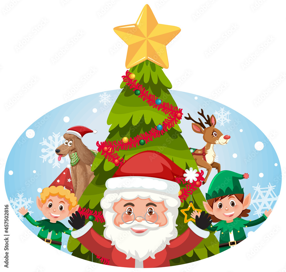 Santa Claus with happy children and Christmas tree Santa Claus with happy children and Christmas tree