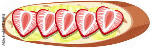 Top view of a bread with strawberry isolated