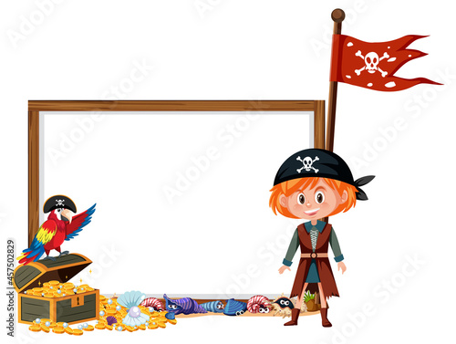 Tablou canvas A pirate girl cartoon character with blank banner template
