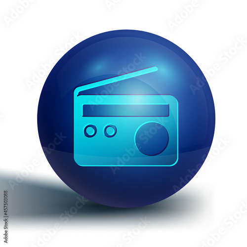Blue Radio with antenna icon isolated on white background. Blue circle button. Vector © Kostiantyn