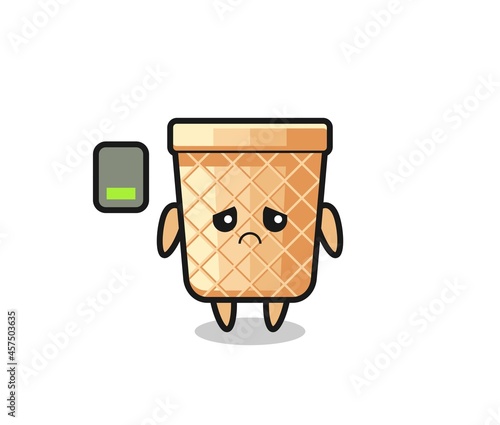waffle cone mascot character doing a tired gesture