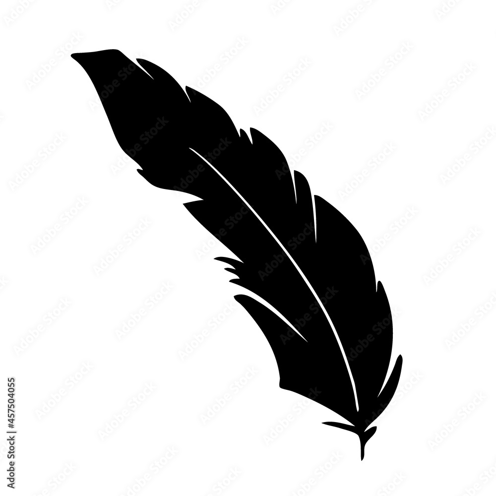 Feather of Birds. Black Feather Silhouette for Logo Vector Set