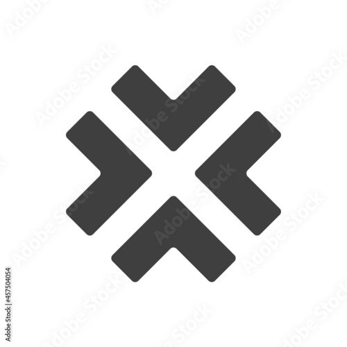 Icono plano símbolo reducir con 4 puntas de flecha en color gris