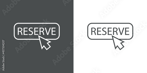Logotipo con texto Reserve en cuadrado con flecha con lineas en fondo gris y fondo blanco