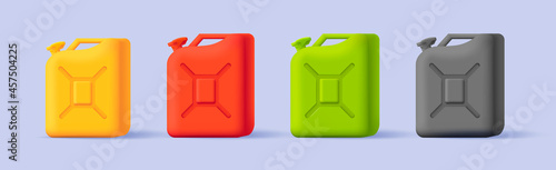 Set of Plastic Jerrycan Canister for Oil or fuel, 3d render style isometric, isolated