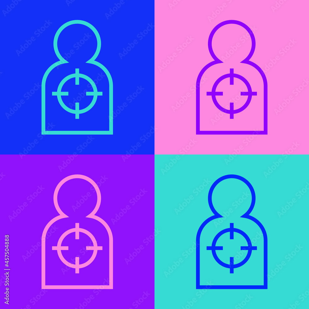 Pop art line Human target sport for shooting icon isolated on color background. Clean target with numbers for shooting range or shooting. Vector Pop art line Human target sport for shooting icon isolated on color background. Clean target with numbers for shooting range or shooting. Vector