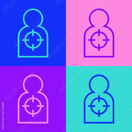 Pop art line Human target sport for shooting icon isolated on color background. Clean target with numbers for shooting range or shooting. Vector