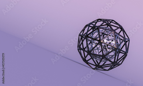 empty spherical abstract geometric shapes on lilac background.