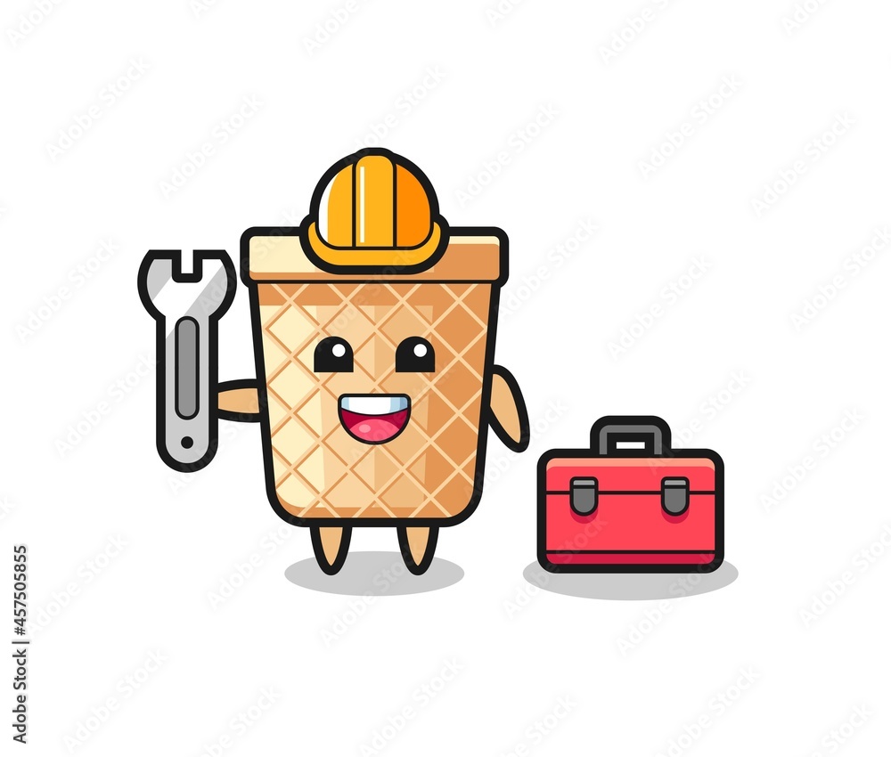 Mascot cartoon of waffle cone as a mechanic Mascot cartoon of waffle cone as a mechanic