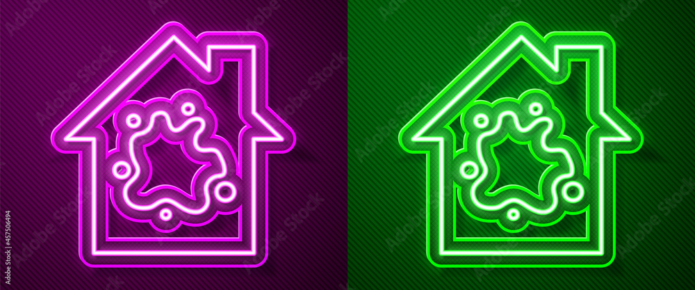 Glowing neon line Painting the house icon isolated on purple and green background. Vector Glowing neon line Painting the house icon isolated on purple and green background. Vector