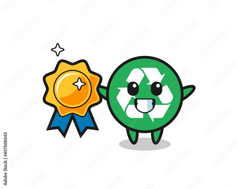 Fototapeta premium recycling mascot illustration holding a golden badge