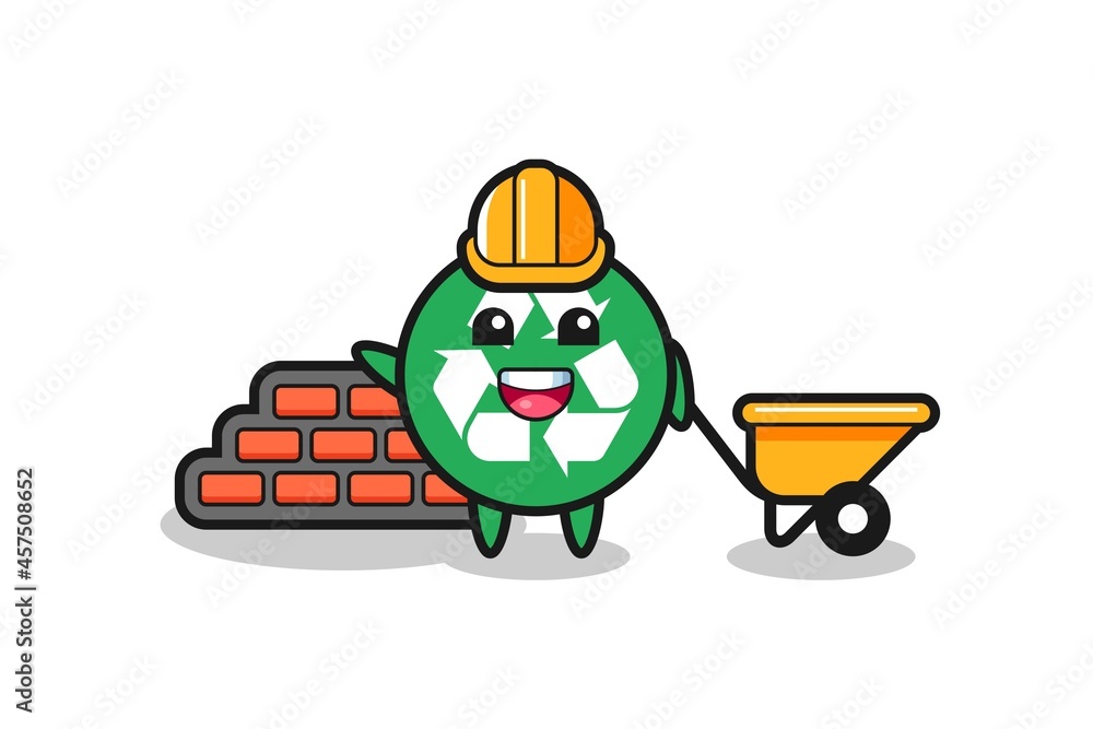 Cartoon character of recycling as a builder Cartoon character of recycling as a builder