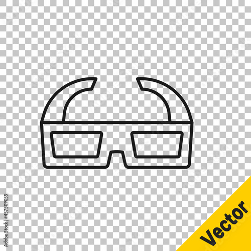 Black line 3D cinema glasses icon isolated on transparent background. Vector