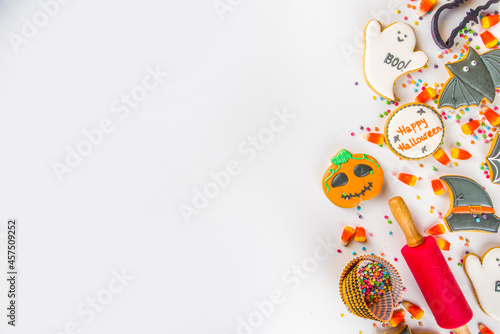 Halloween concept with cookies and candies