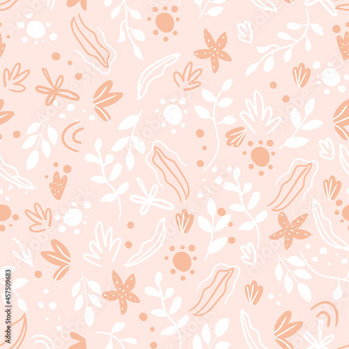 Seamless pink pattern with leaf and flower for wallpaper, pattern fills, textile, web page background, surface textures