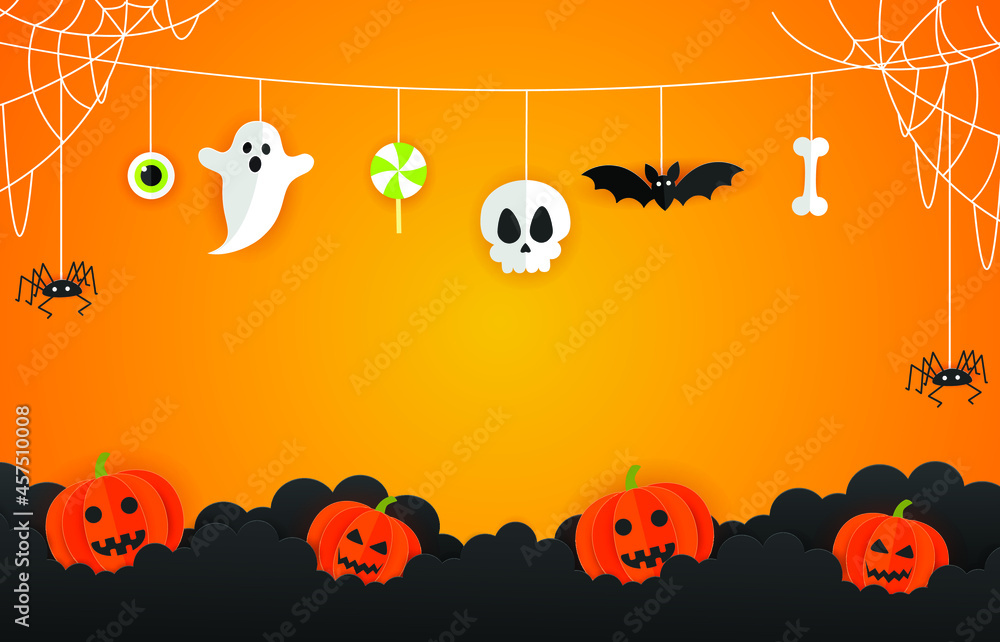 Halloween paper cut Background Vector Illustration. Halloween Paper cut Design. Halloween sale banner.