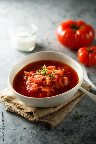 Traditional homemade Russian beetroot soup