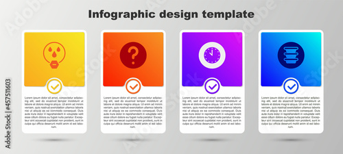 Set Water drop forbidden, Unknown search, Clock and Bowl. Business infographic template. Vector