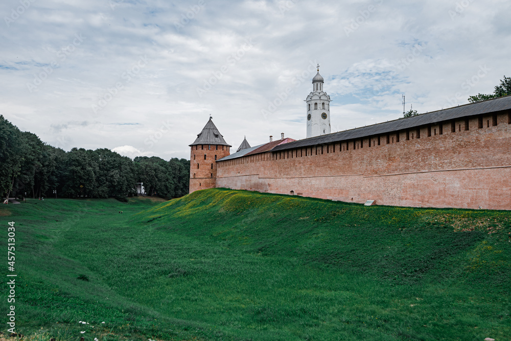 The wall of the ancient city of Veliky Novgorod