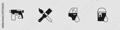 Set Paint spray gun, brush, Car painting and bucket icon. Vector