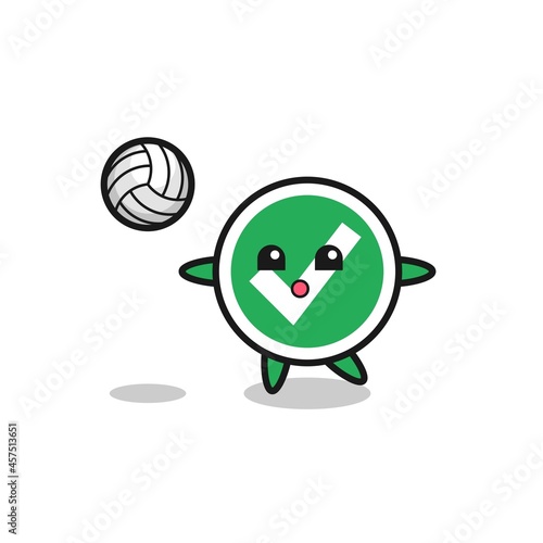 Character cartoon of check mark is playing volleyball