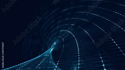 Wave conection dots and lines. Abstract technology background. Science background. Big data. 3d rendering. Network connection.